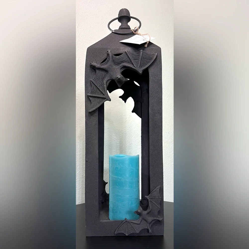 NWT Extra Large Heavy Metal Bat Lantern Candle Holder Halloween Decor | Spooky